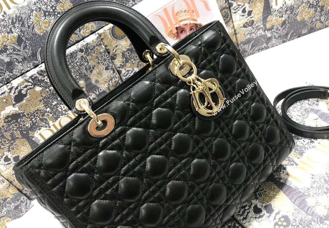 Dior Large Lady Dior Bag in Cannage Lambskin Black (xinyidai-23101401)