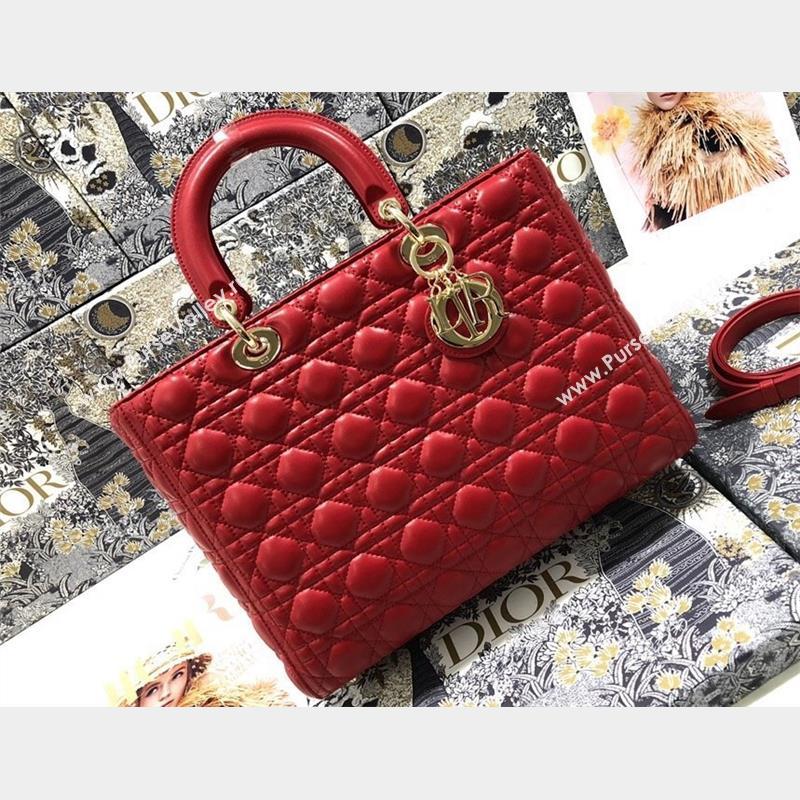 Dior Large Lady Dior Bag in Cannage Lambskin Red (xinyidai-23101402)