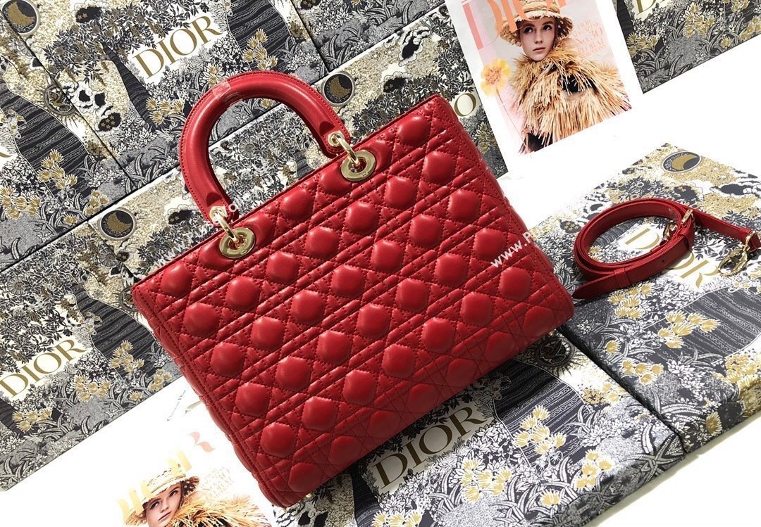 Dior Large Lady Dior Bag in Cannage Lambskin Red (xinyidai-23101402)
