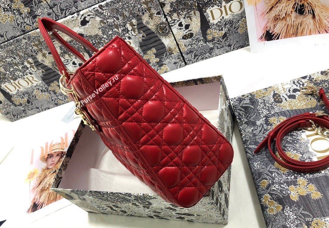 Dior Large Lady Dior Bag in Cannage Lambskin Red (xinyidai-23101402)