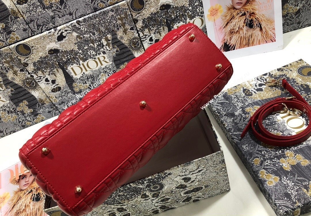 Dior Large Lady Dior Bag in Cannage Lambskin Red (xinyidai-23101402)