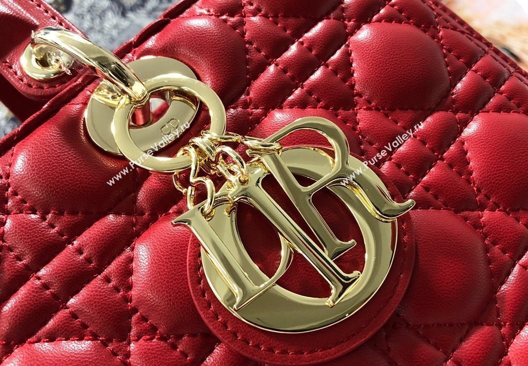 Dior Large Lady Dior Bag in Cannage Lambskin Red (xinyidai-23101402)