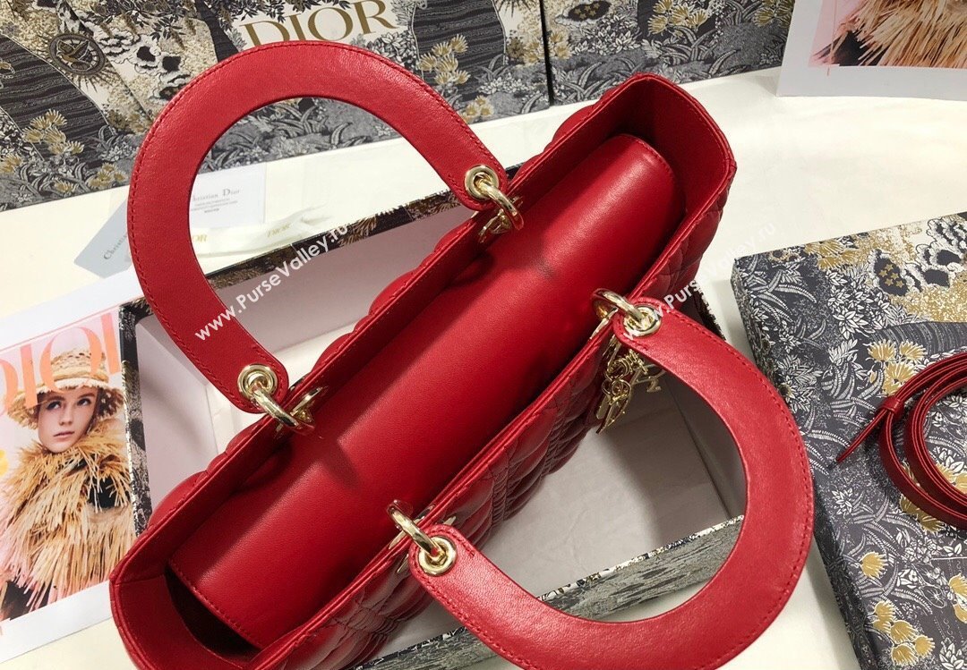 Dior Large Lady Dior Bag in Cannage Lambskin Red (xinyidai-23101402)