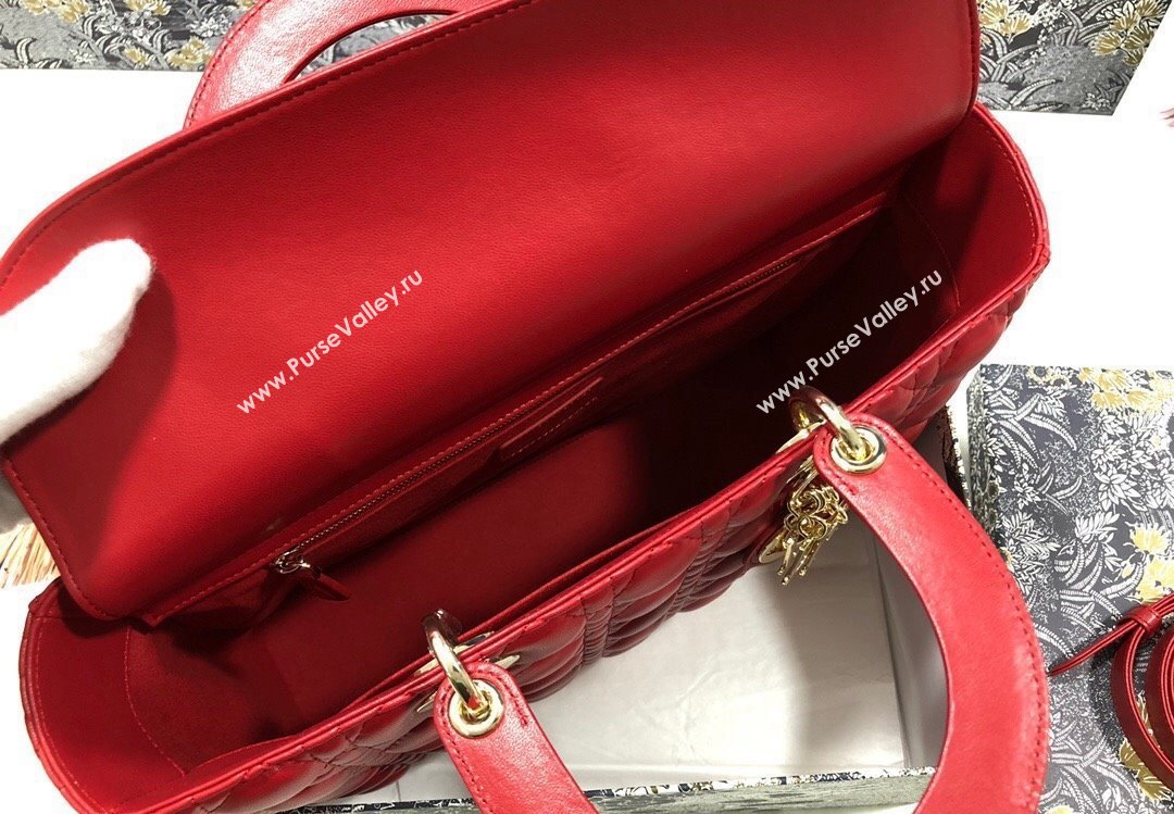 Dior Large Lady Dior Bag in Cannage Lambskin Red (xinyidai-23101402)