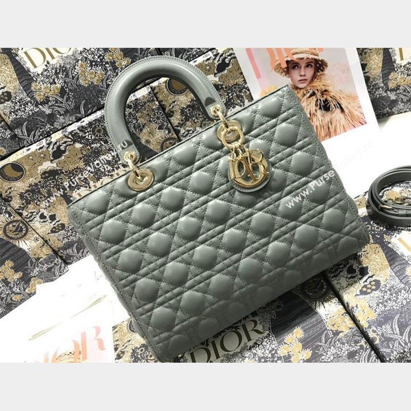 Dior Large Lady Dior Bag in Cannage Lambskin Gray (xinyidai-23101403)