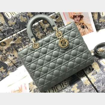 Dior Large Lady Dior Bag in Cannage Lambskin Gray (xinyidai-23101403)