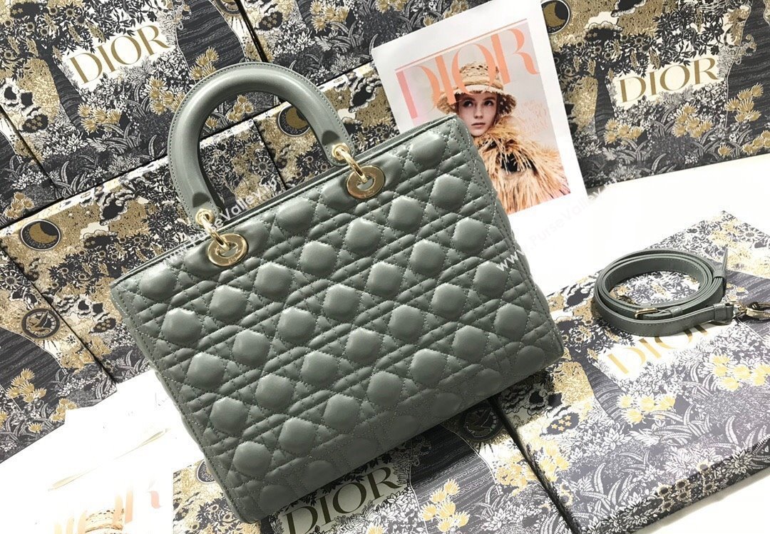 Dior Large Lady Dior Bag in Cannage Lambskin Gray (xinyidai-23101403)