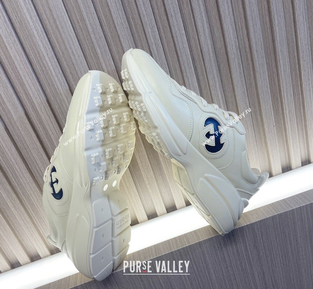 Gucci leather Rhyton Women/Men Sneakers with Contrasting Interlocking G cut-out White/Blue 2023 (modeng-23111437)