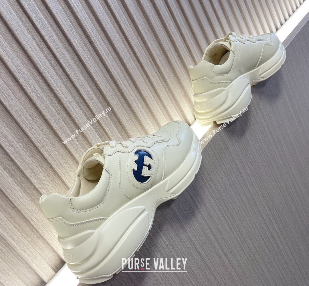 Gucci leather Rhyton Women/Men Sneakers with Contrasting Interlocking G cut-out White/Blue 2023 (modeng-23111437)