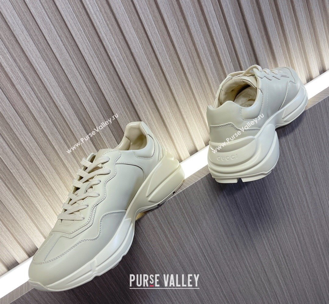 Gucci leather Rhyton Women/Men Sneakers with Contrasting Interlocking G cut-out White/Blue 2023 (modeng-23111437)