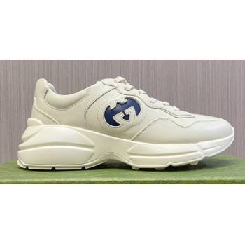 Gucci leather Rhyton Women/Men Sneakers with Contrasting Interlocking G cut-out White/Blue 2023 (modeng-23111437)