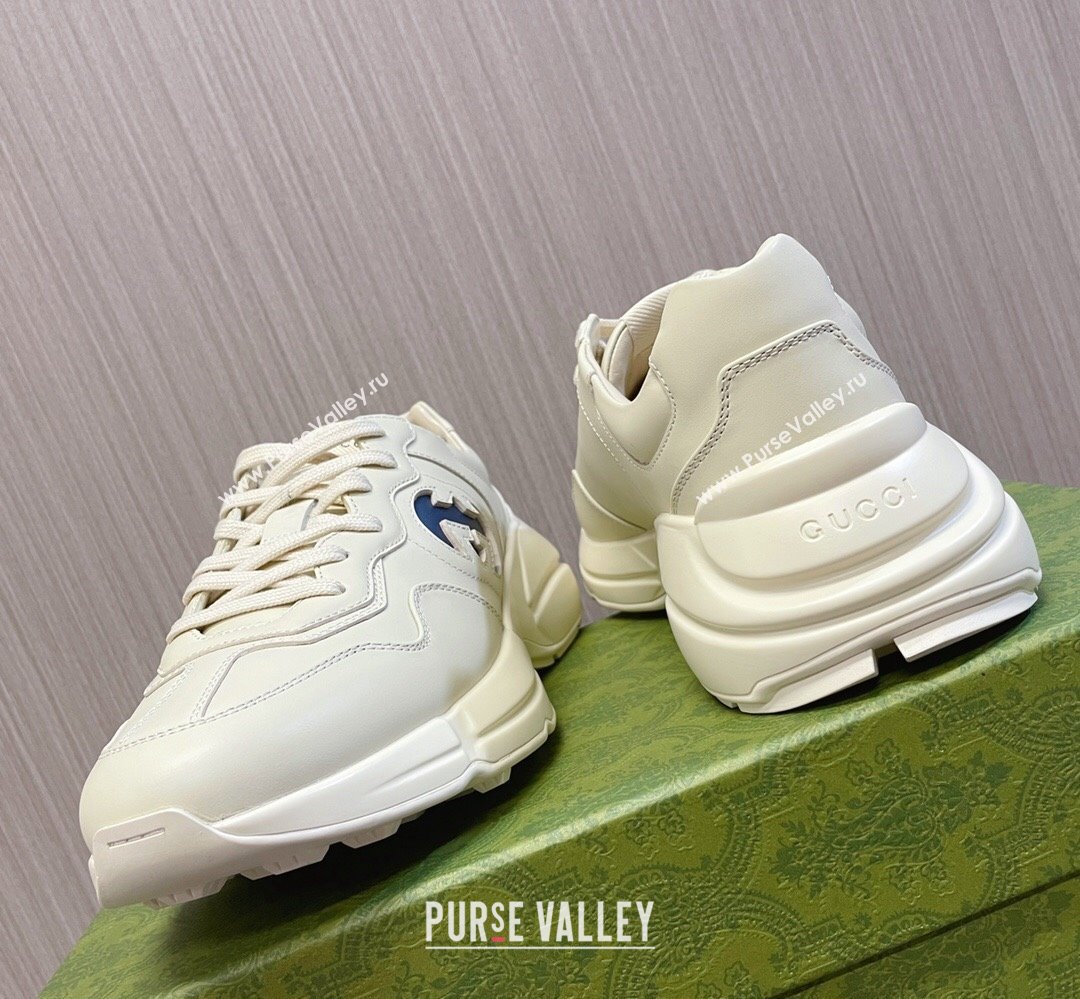 Gucci leather Rhyton Women/Men Sneakers with Contrasting Interlocking G cut-out White/Blue 2023 (modeng-23111437)
