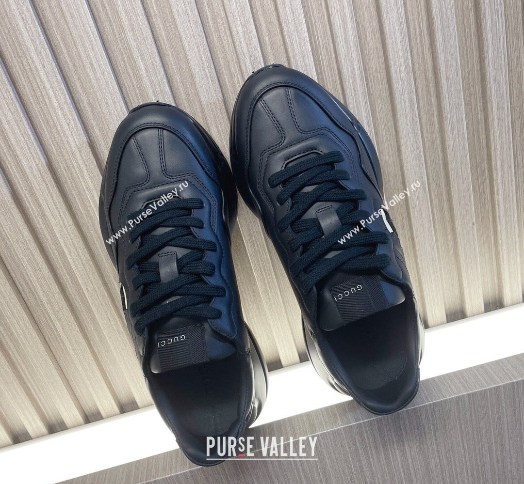 Gucci leather Rhyton Women/Men Sneakers with Contrasting Interlocking G cut-out Black/White 2023 (modeng-23111436)