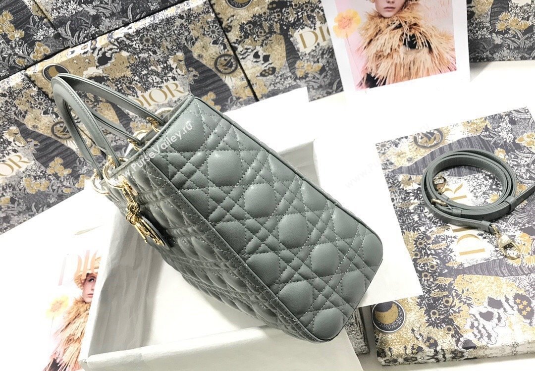 Dior Large Lady Dior Bag in Cannage Lambskin Gray (xinyidai-23101403)
