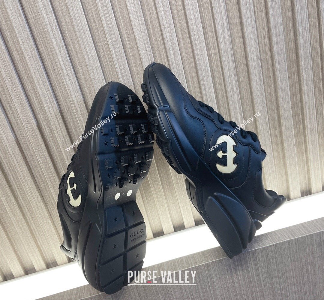 Gucci leather Rhyton Women/Men Sneakers with Contrasting Interlocking G cut-out Black/White 2023 (modeng-23111436)