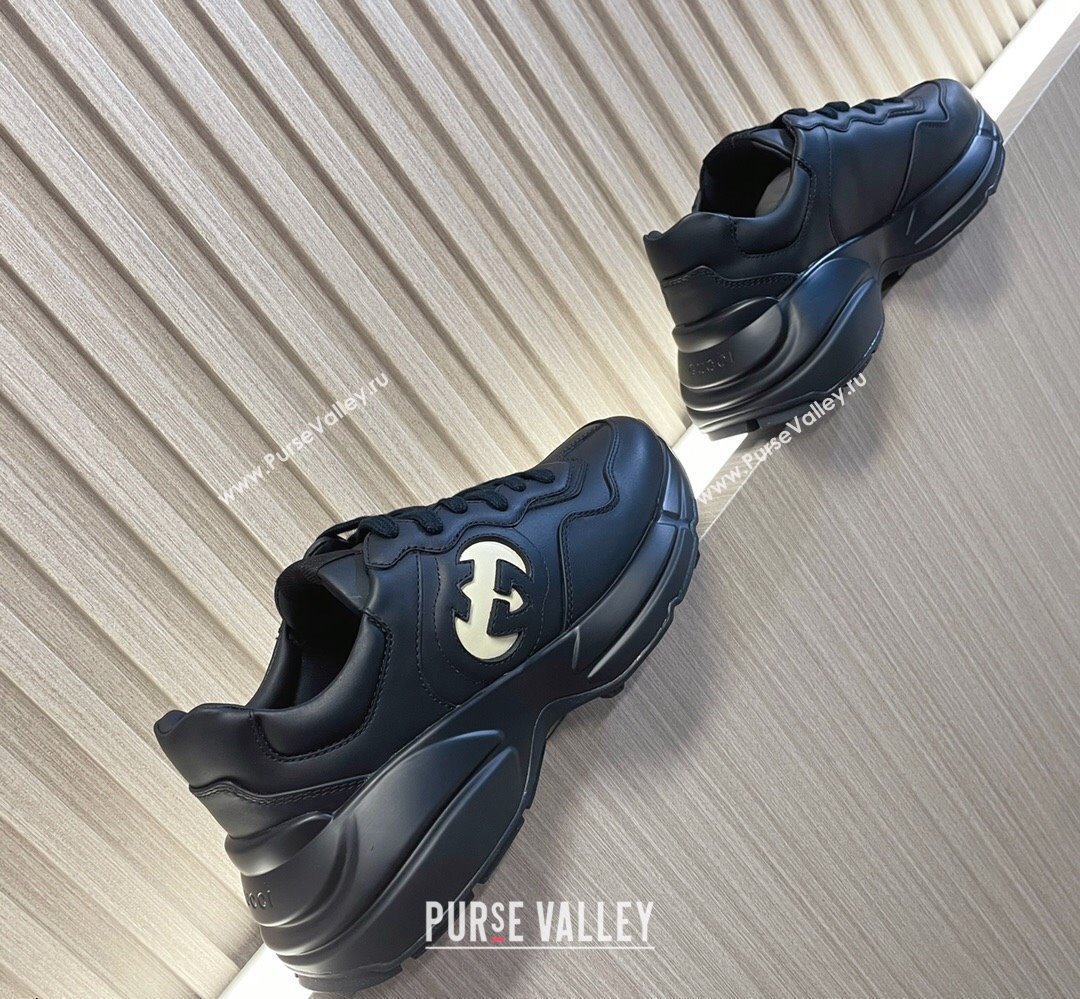 Gucci leather Rhyton Women/Men Sneakers with Contrasting Interlocking G cut-out Black/White 2023 (modeng-23111436)