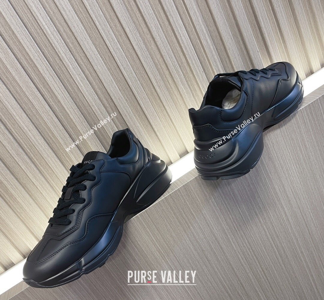 Gucci leather Rhyton Women/Men Sneakers with Contrasting Interlocking G cut-out Black/White 2023 (modeng-23111436)