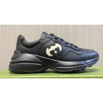Gucci leather Rhyton Women/Men Sneakers with Contrasting Interlocking G cut-out Black/White 2023 (modeng-23111436)