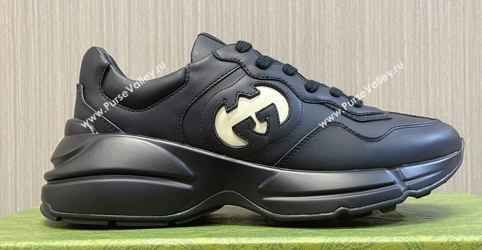 Gucci leather Rhyton Women/Men Sneakers with Contrasting Interlocking G cut-out Black/White 2023 (modeng-23111436)