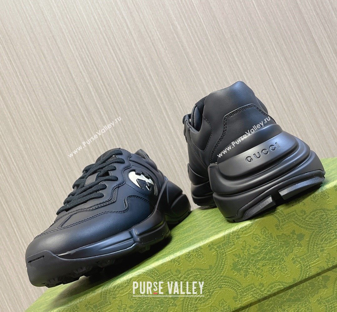 Gucci leather Rhyton Women/Men Sneakers with Contrasting Interlocking G cut-out Black/White 2023 (modeng-23111436)