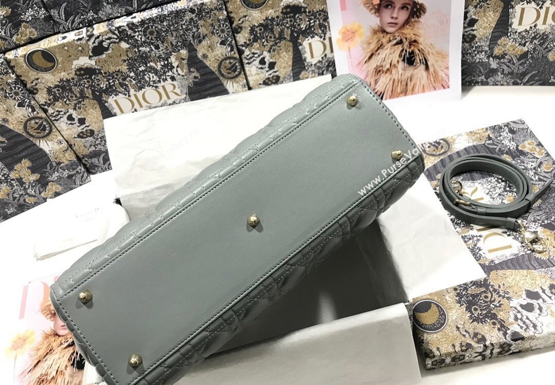 Dior Large Lady Dior Bag in Cannage Lambskin Gray (xinyidai-23101403)