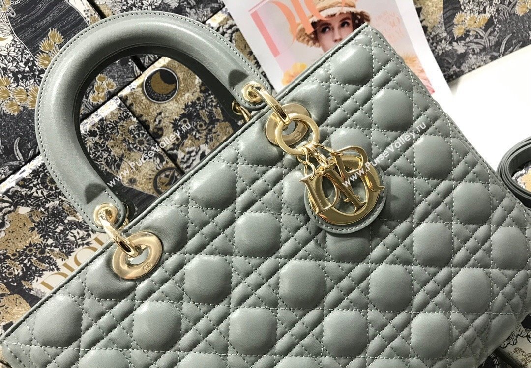 Dior Large Lady Dior Bag in Cannage Lambskin Gray (xinyidai-23101403)