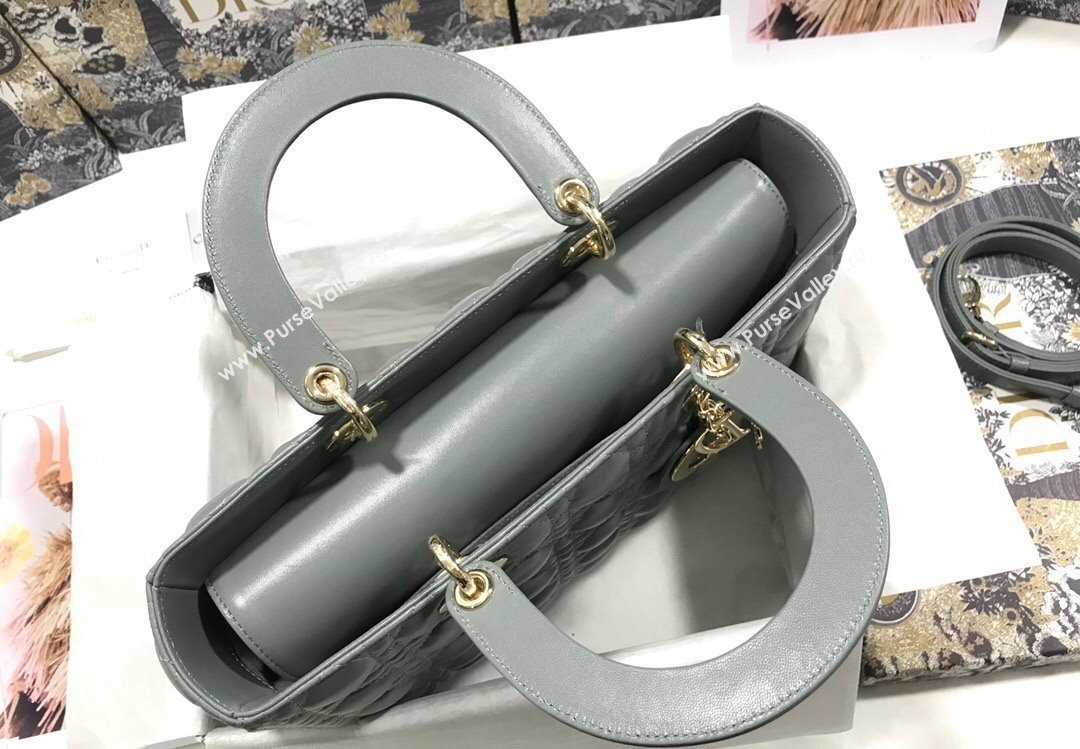 Dior Large Lady Dior Bag in Cannage Lambskin Gray (xinyidai-23101403)