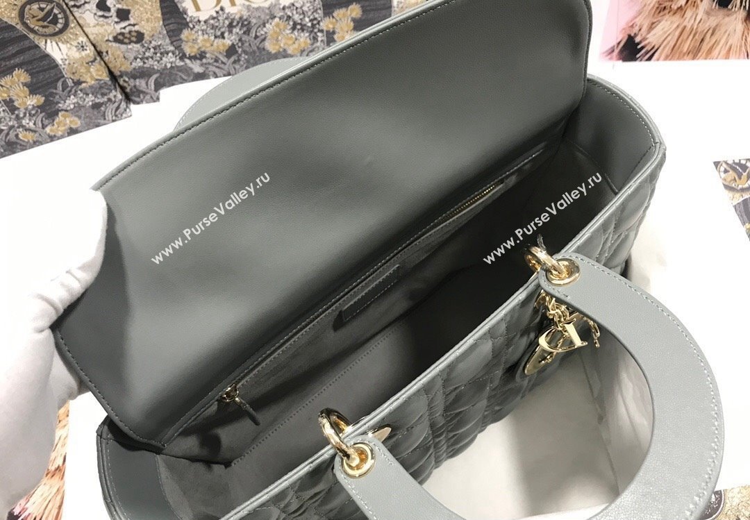 Dior Large Lady Dior Bag in Cannage Lambskin Gray (xinyidai-23101403)