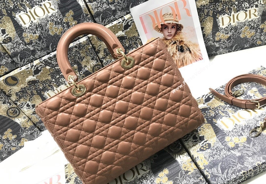 Dior Large Lady Dior Bag in Cannage Lambskin Nude (xinyidai-23101404)