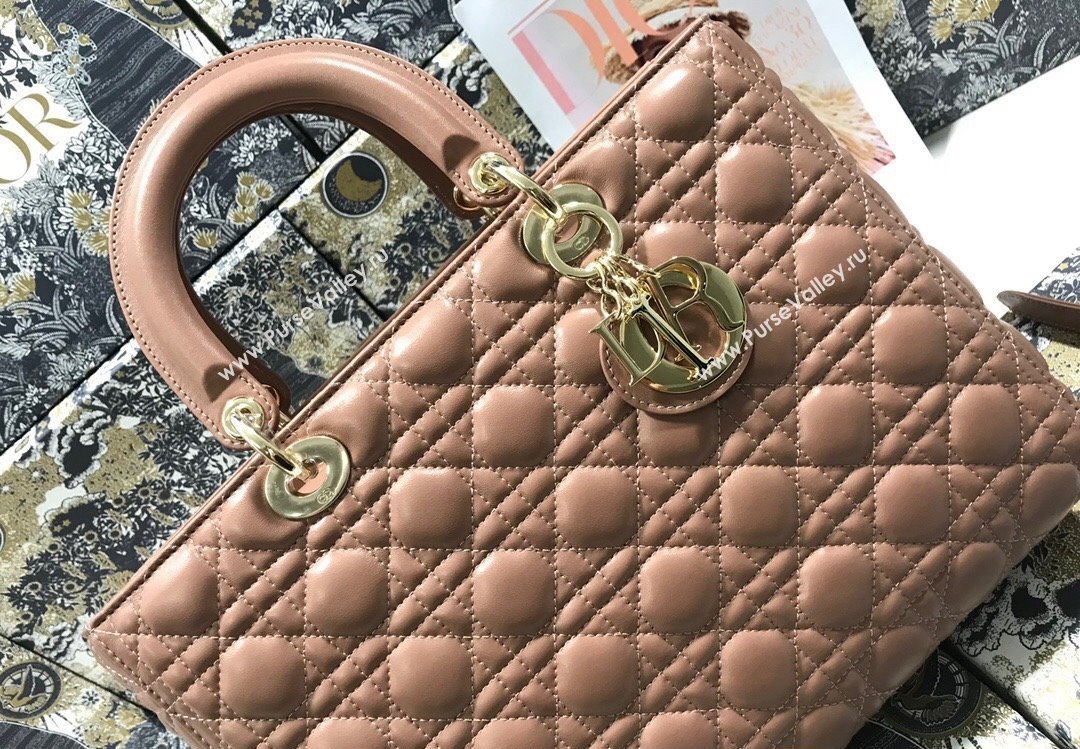Dior Large Lady Dior Bag in Cannage Lambskin Nude (xinyidai-23101404)