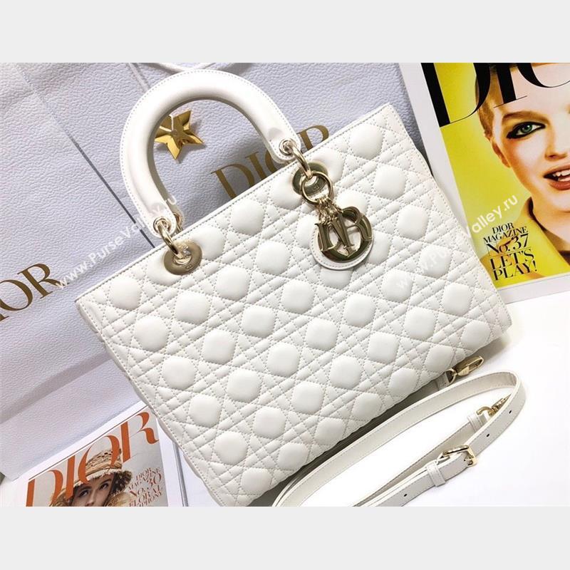 Dior Large Lady Dior Bag in Cannage Lambskin White (xinyidai-23101405)