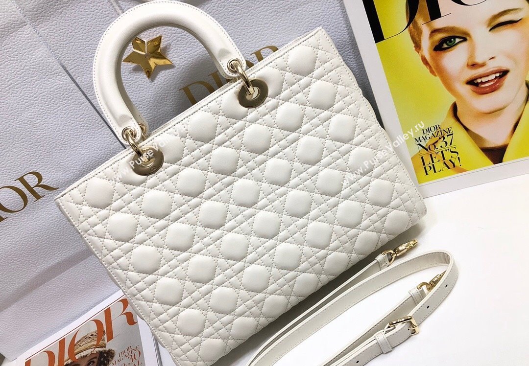 Dior Large Lady Dior Bag in Cannage Lambskin White (xinyidai-23101405)
