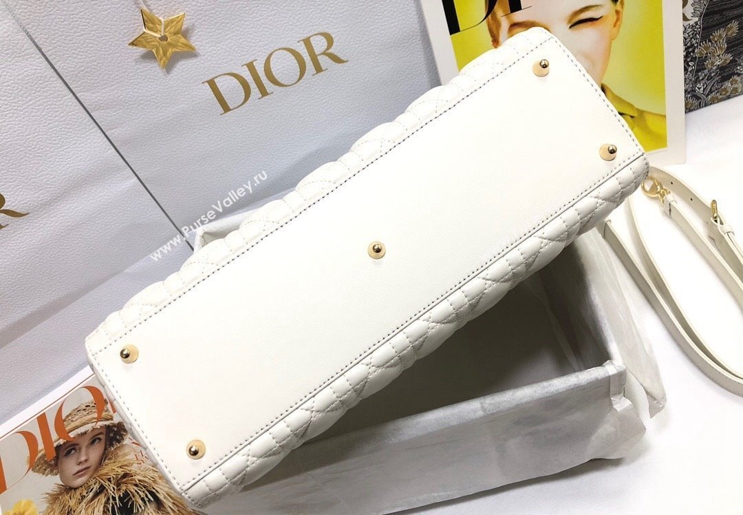 Dior Large Lady Dior Bag in Cannage Lambskin White (xinyidai-23101405)