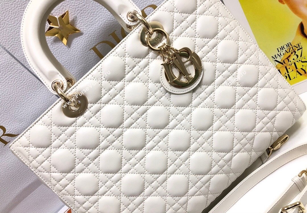 Dior Large Lady Dior Bag in Cannage Lambskin White (xinyidai-23101405)
