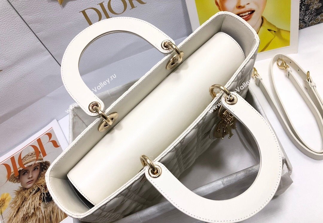 Dior Large Lady Dior Bag in Cannage Lambskin White (xinyidai-23101405)