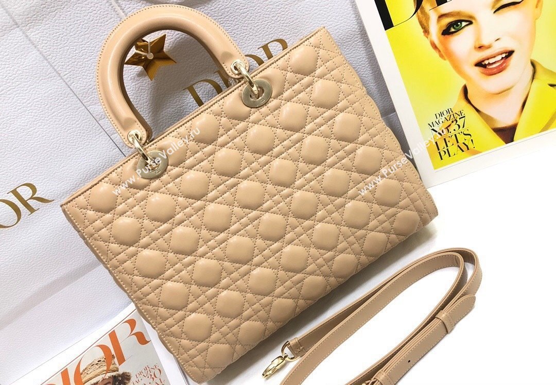 Dior Large Lady Dior Bag in Cannage Lambskin Beige (xinyidai-23101406)