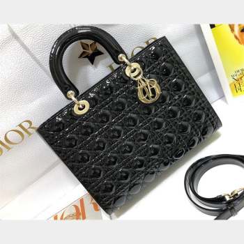 Dior Large Lady Dior Bag in Patent Cannage Calfskin Black (xinyidai-23101407)
