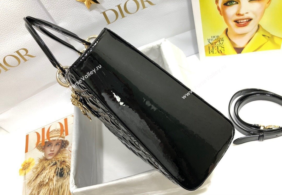 Dior Large Lady Dior Bag in Patent Cannage Calfskin Black (xinyidai-23101407)