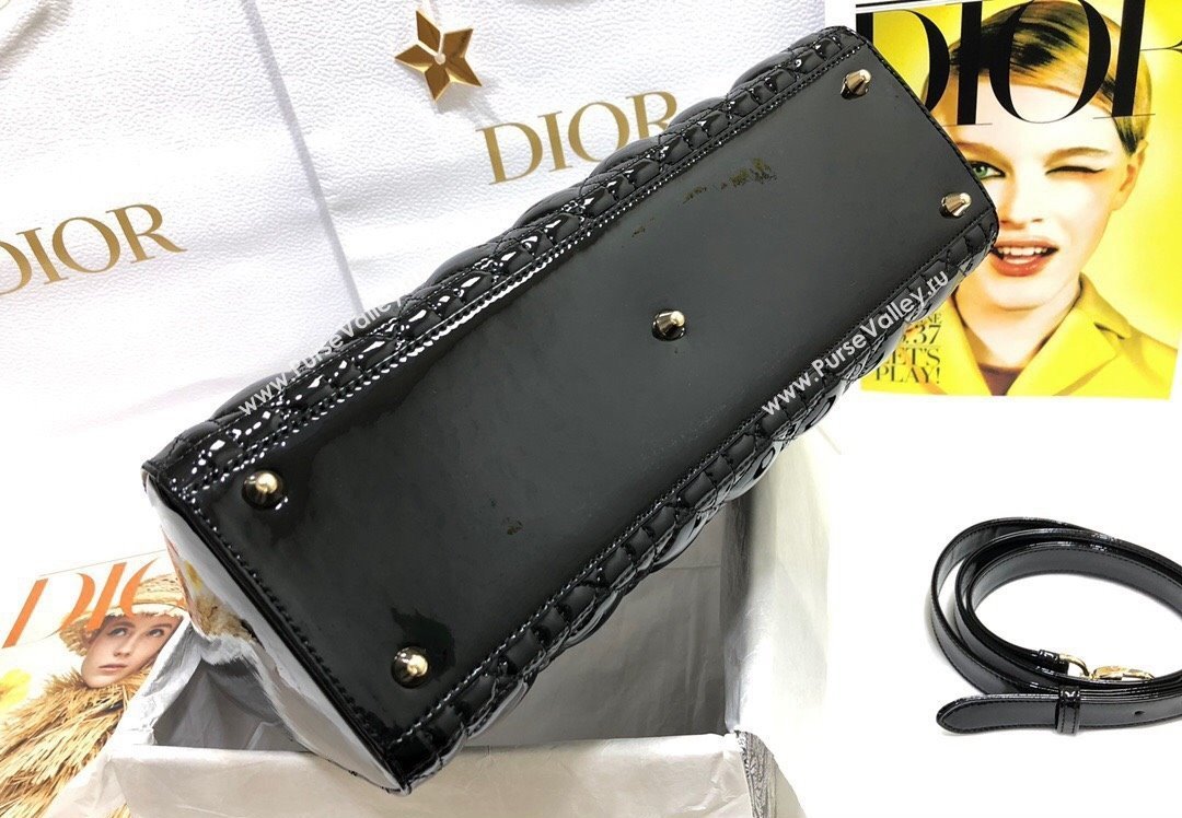 Dior Large Lady Dior Bag in Patent Cannage Calfskin Black (xinyidai-23101407)