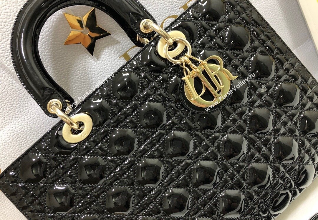 Dior Large Lady Dior Bag in Patent Cannage Calfskin Black (xinyidai-23101407)