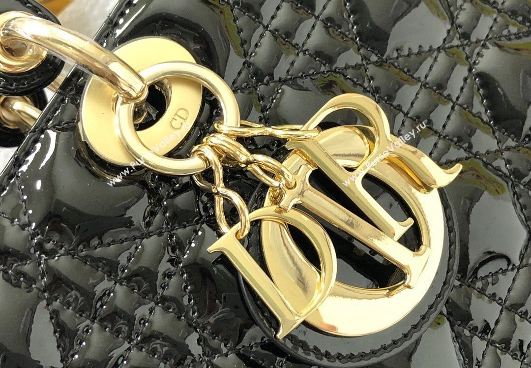 Dior Large Lady Dior Bag in Patent Cannage Calfskin Black (xinyidai-23101407)