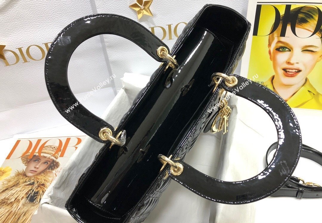 Dior Large Lady Dior Bag in Patent Cannage Calfskin Black (xinyidai-23101407)
