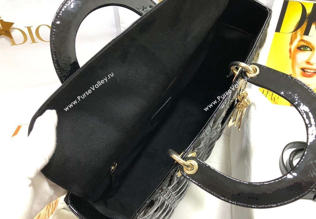 Dior Large Lady Dior Bag in Patent Cannage Calfskin Black (xinyidai-23101407)