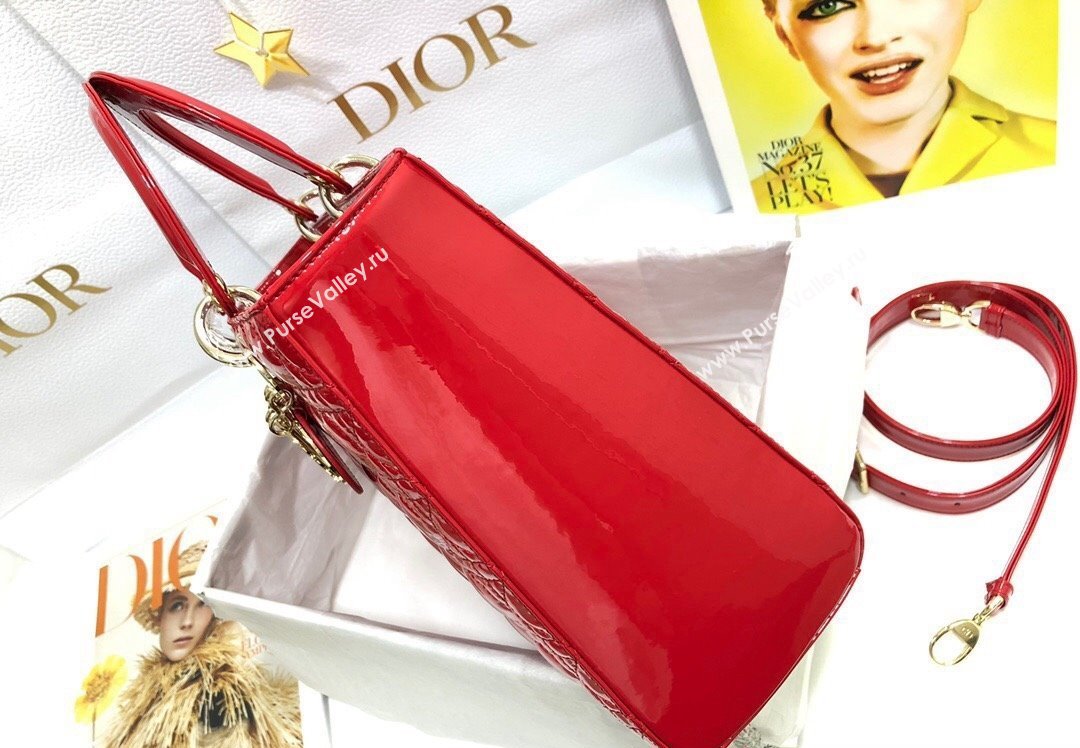 Dior Large Lady Dior Bag in Patent Cannage Calfskin Red (xinyidai-23101408)