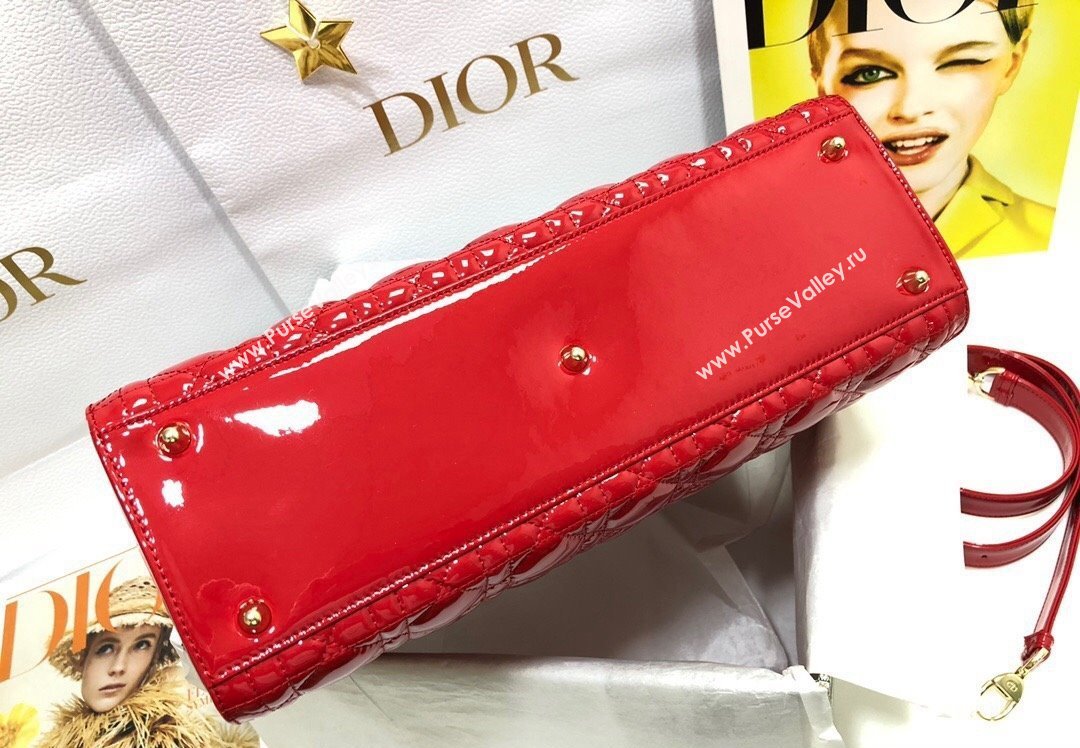 Dior Large Lady Dior Bag in Patent Cannage Calfskin Red (xinyidai-23101408)