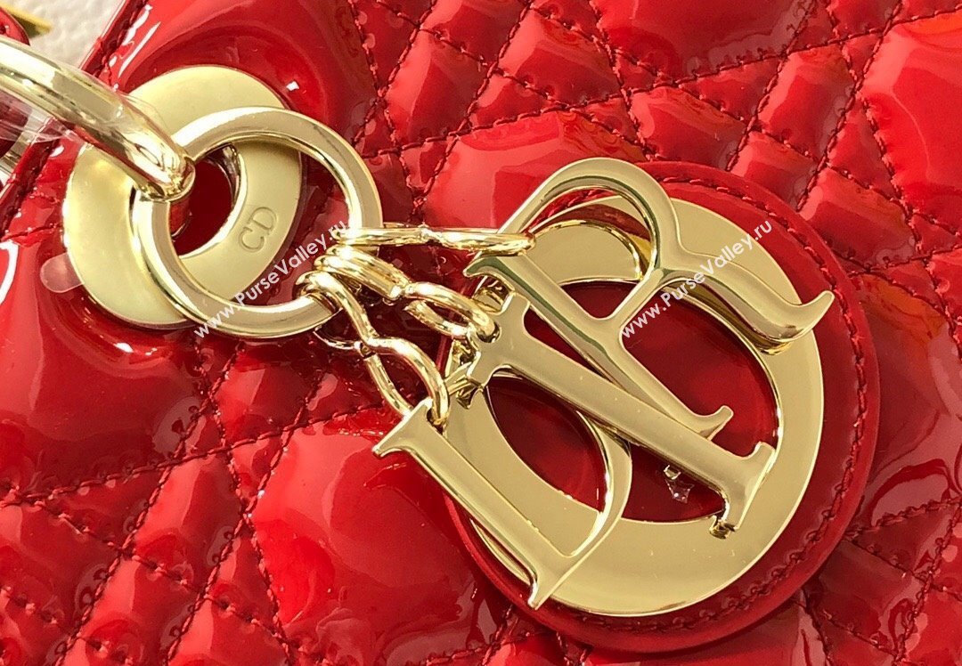 Dior Large Lady Dior Bag in Patent Cannage Calfskin Red (xinyidai-23101408)