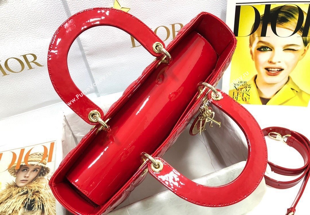 Dior Large Lady Dior Bag in Patent Cannage Calfskin Red (xinyidai-23101408)