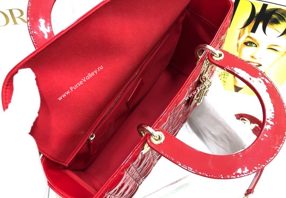 Dior Large Lady Dior Bag in Patent Cannage Calfskin Red (xinyidai-23101408)
