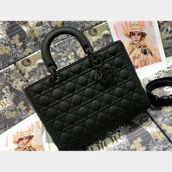 Dior Large Lady Dior Bag in Black Ultramatte Cannage Calfskin (xinyidai-23101409)