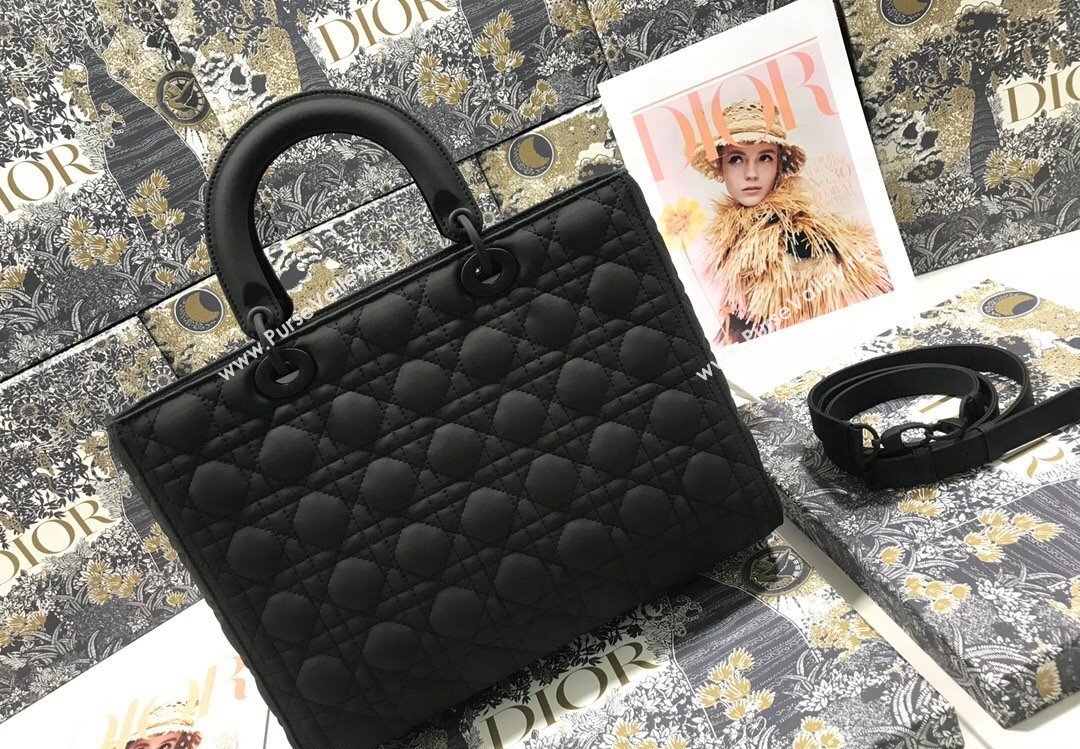 Dior Large Lady Dior Bag in Black Ultramatte Cannage Calfskin (xinyidai-23101409)